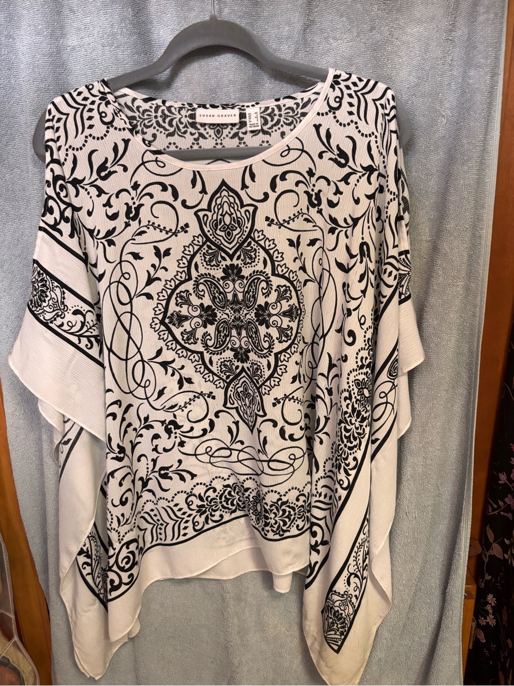 Susan Graver Black & White Printed Poncho-Style Knit Top